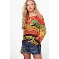 Burnt Stripe Crochet Top - multi
