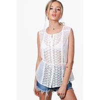 button through crochet trim shirt white