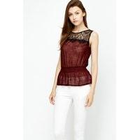 Burgundy Sheer Lace Yoke Top