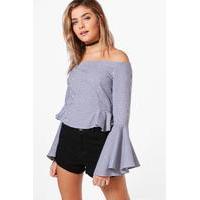 Button Front Off The Shoulder Chambray Top - blue