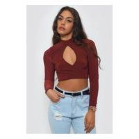 Burgundy High Neck Crop Top