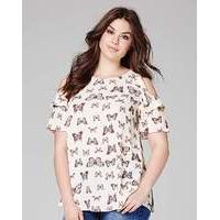 Butterfly Ruffle Cold Shoulder Blouse