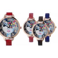 \'Butterfly & Face\' Leather Watch - 4 Colours