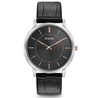 Bulova Mens Classic Black Leather Watch 98A167