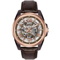 Bulova Rose Gold Plated Leather Strap Watch 98A165