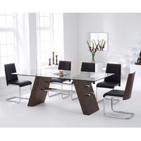 Byron 200cm Glass Dining Table with 4 Black Nixon Chairs