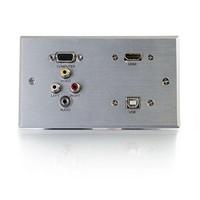 C2G RapidRun Double Gang Integrated VGA (HD15) with 3.5mm with Composite Video with Stereo Audio with HDMI with USB Wall Plate - Brushed Aluminium