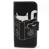 Cat Reading Pattern PU Leather Case with Card Slot and Stand for Samsung Galaxy S4 mini/S3mini/S5mini/S3/S4/S5/S6/S6edge