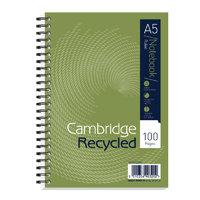Cambridge Recycled A5 Wirebound Notebook 2 Hole Punched Feint Ruled 100 Pages