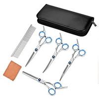 Cat / Dog Grooming Kits 7-Inch Scissor Comb Set Pet Grooming Supplies Stainless Steel Silver Portable Bag