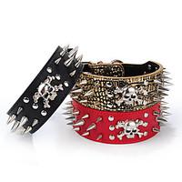 Cat / Dog Collar Adjustable/Retractable / Studded Bone / Rock / Music Red / Black / Gold PU Leather