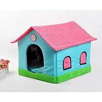 Cat Dog Bed Pet Baskets Patchwork Cartoon Soft Tent Beige Pool Blushing Pink