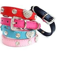 cat dog collar rhinestone red black blue pink rose pu leather