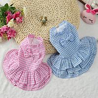 cat dog dress dog clothes cute plaidcheck blue blushing pink