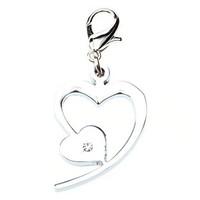 Cat / Dog Tag Heart Shaped / Rhinestone Silver Metal