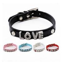 Cat / Dog Collar Adjustable/Retractable Rhinestone / Characters / Mosaic Red / Black / White / Blue / Pink Genuine Leather
