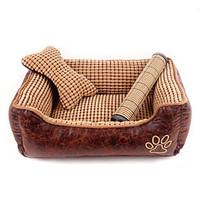 Cat Dog Bed Pet Cushion Pillows Plaid/Check Breathable Soft Brown