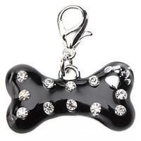 Cat Dog Tag Rhinestone Bone Black Alloy