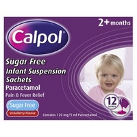 Calpol Sugar Free Sachets Strawberry Flavour 2+ Months 12 x 5ml Sachet