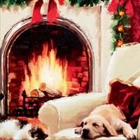 Cat and Labrador Christmas Fire LED Scene