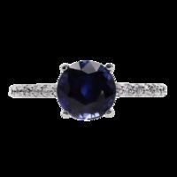 CARAT Brilliant Cut Sapphire Blue Coloured Solitaire Ring in 9 Carat White Gold