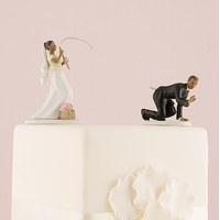 Catch of the Day Bride and Groom Cake Topper - \"Fishing\" Bride Caucasian