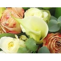 Calla Lilies and Roses in a Glass Vase