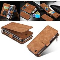 CASEME 2in1 Genuine Leather Zipper Wallet Card Slot Back Shell Case For iPhone 7 7 Plus 6s 6 Plus SE 5s 5