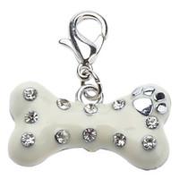 cat dog tag rhinestone bone white alloy