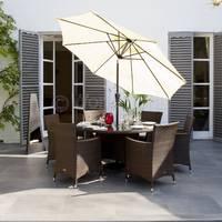 Cannes Rattan Round 6 Seater Dining Set Brown without parasol