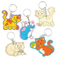 cat colour in wooden keyrings pack of 6