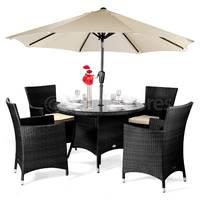 Cannes Rattan Round 4 Seater Dining Set in Brown without Parasol