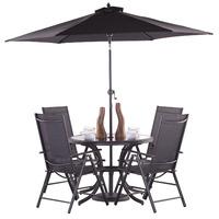 Cayman Round 4 Seater Reclining Set Americano with Parasol
