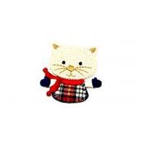 cat embroidered iron on motif applique 50mm x 50mm cream navy red