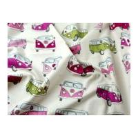 Campervan Print Cotton Canvas Dress Fabric Pink