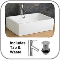 Cagliari 51.5cm by 36.5cm Brand New Rectangular Hand Basin with Tap and Pop Up