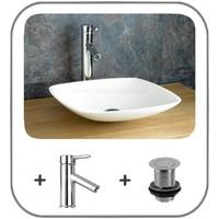 Caserta 42cm Square Moonlight White Countertop Resin Stone Sink, Tap and Waste Set