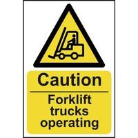 caution fork lift trucks operating self adhesive sign 200 x 300mm