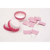 Cake Cups Pink & White & Picks Large24\'s