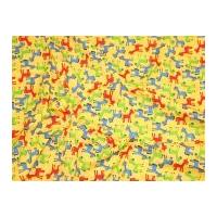 Cartoon Donkey Print Polycotton Dress Fabric Lemon Yellow