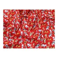Cats & Dogs Print Polycotton Dress Fabric Red
