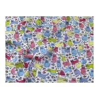 Cats Print Polycotton Dress Fabric Multicoloured