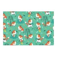 Camelot Fabrics Let's Go Foxes Poplin Quilting Fabric Turquoise