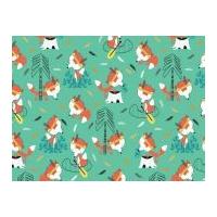 Camelot Fabrics Let\'s Go Foxes Poplin Quilting Fabric Turquoise