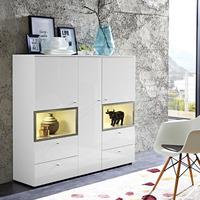 Cadiz Display Cabinet Wide In White With Gloss Fronts And LED