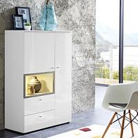 Cadiz Display Cabinet In White With High Gloss Front And LED