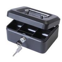 Cash Box (Black) with Simple Latch and 2 Keys plus Removable 15cm Coin Tray