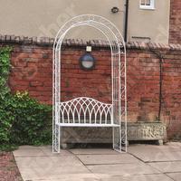 Canterbury Cream Vintage Wrought Iron Arch with Bench