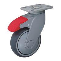 CASTORS, GREY RUBBER TYRED 100mm DIA SWIVEL & BRAKE