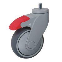 CASTORS, GREY RUBBER TYRED 100mm DIA SWIVEL & BRAKE